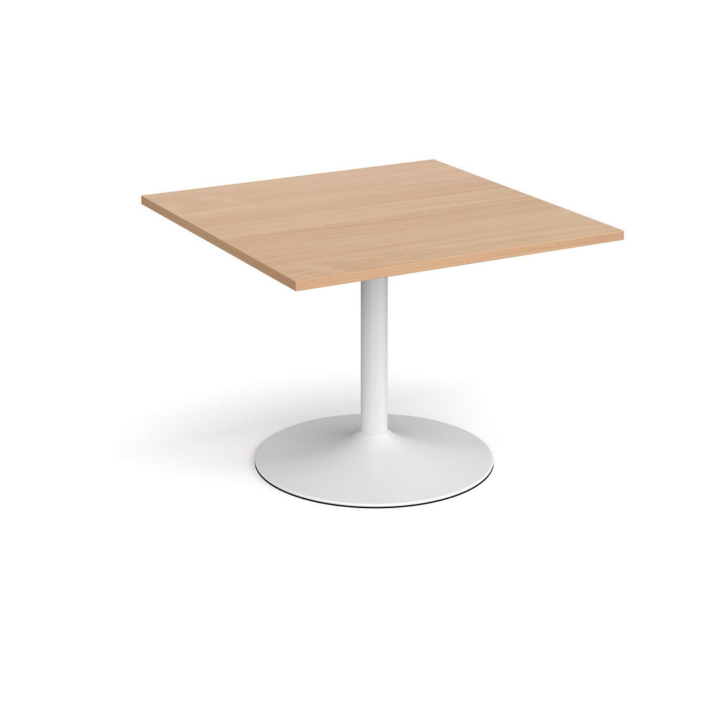 Picture of Trumpet base square extension table 1000mm x 1000mm - white base, beech top