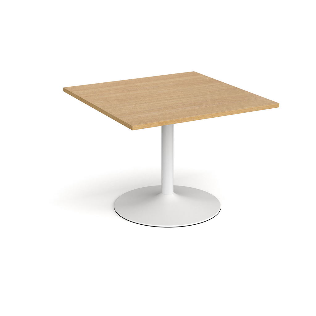 Picture of Trumpet base square extension table 1000mm x 1000mm - white base, oak top