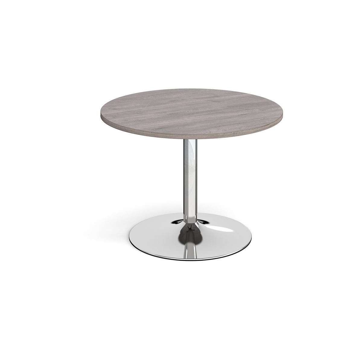 Picture of Trumpet base circular boardroom table 1000mm - chrome base, grey oak top