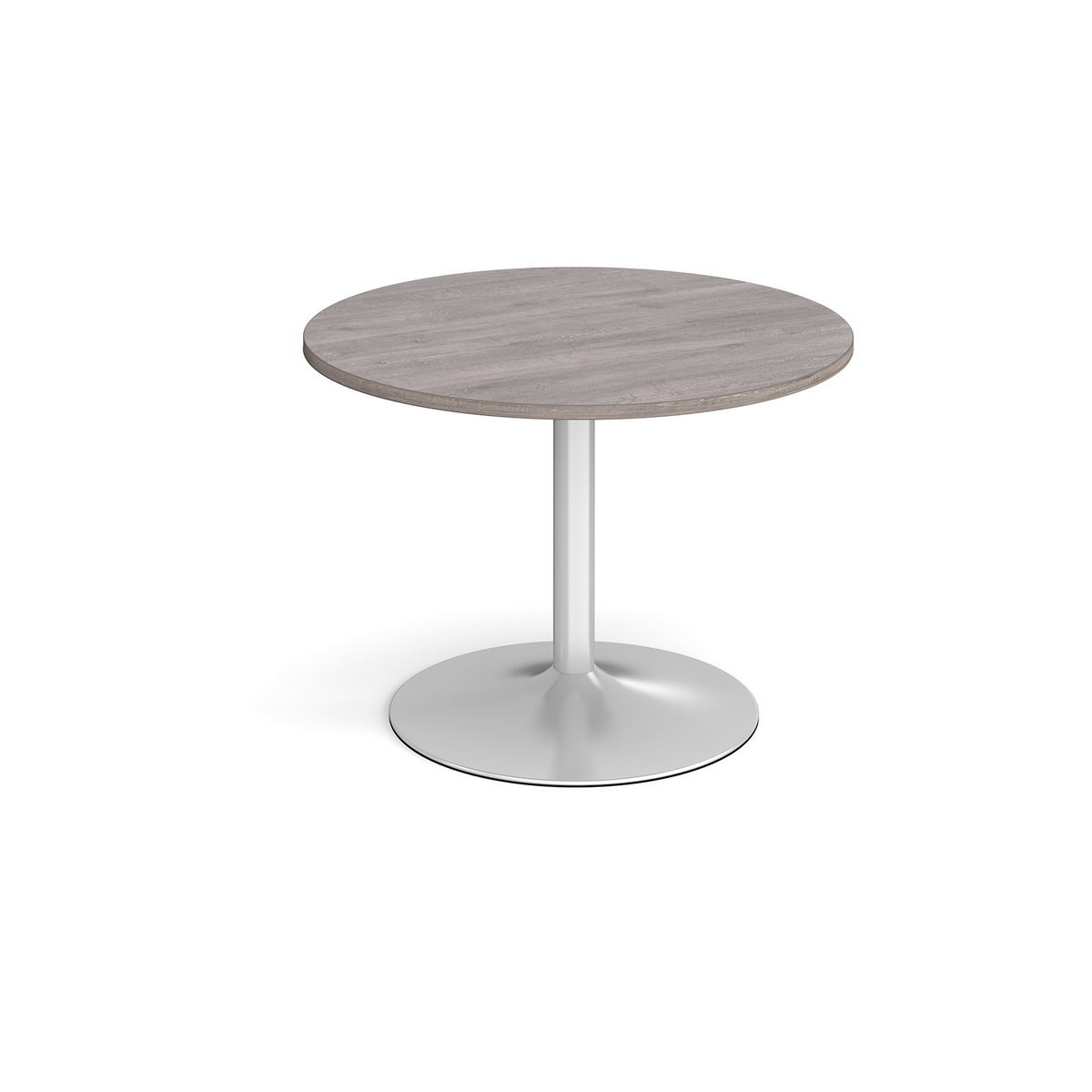 Picture of Trumpet base circular boardroom table 1000mm - silver base, grey oak top