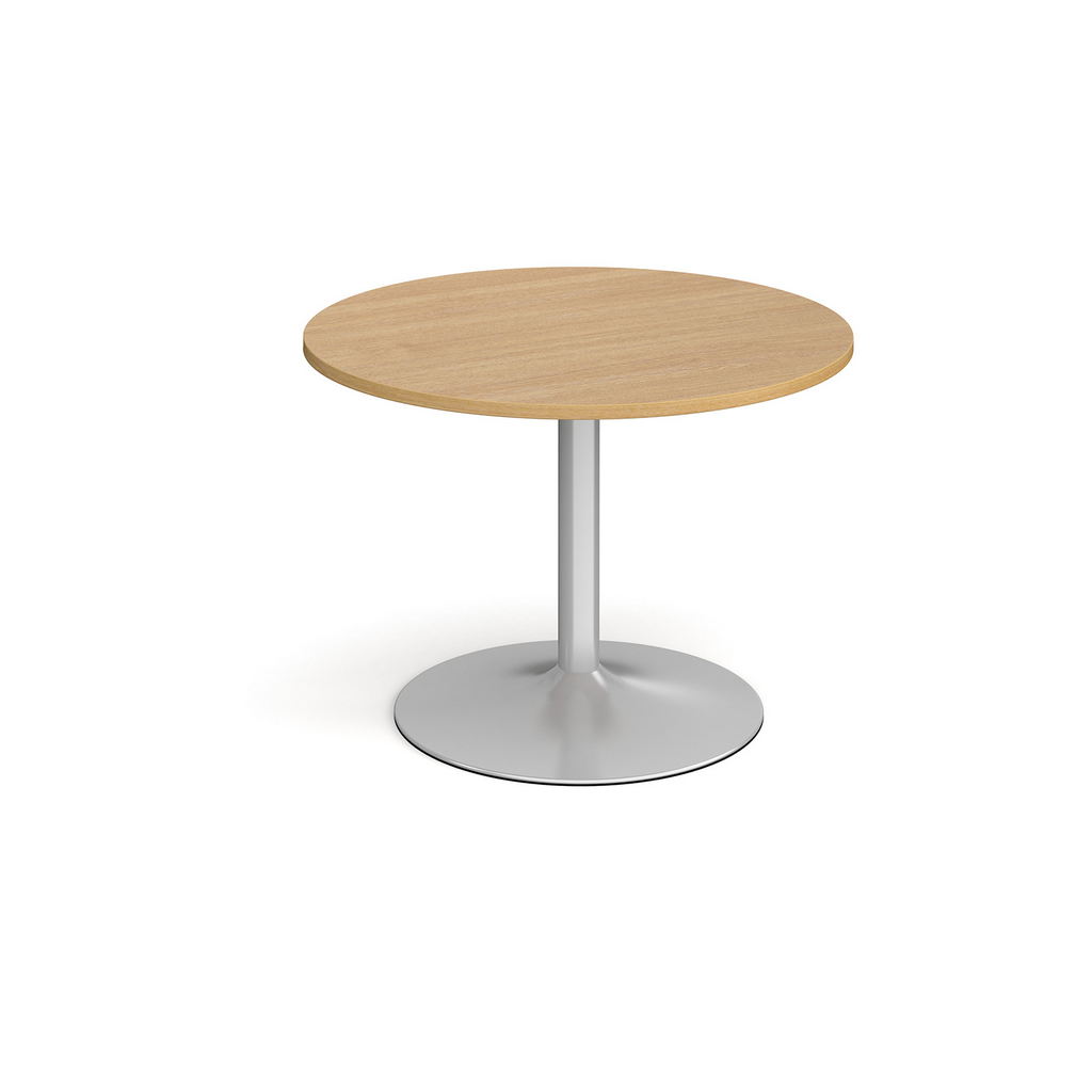 Picture of Trumpet base circular boardroom table 1000mm - silver base, oak top