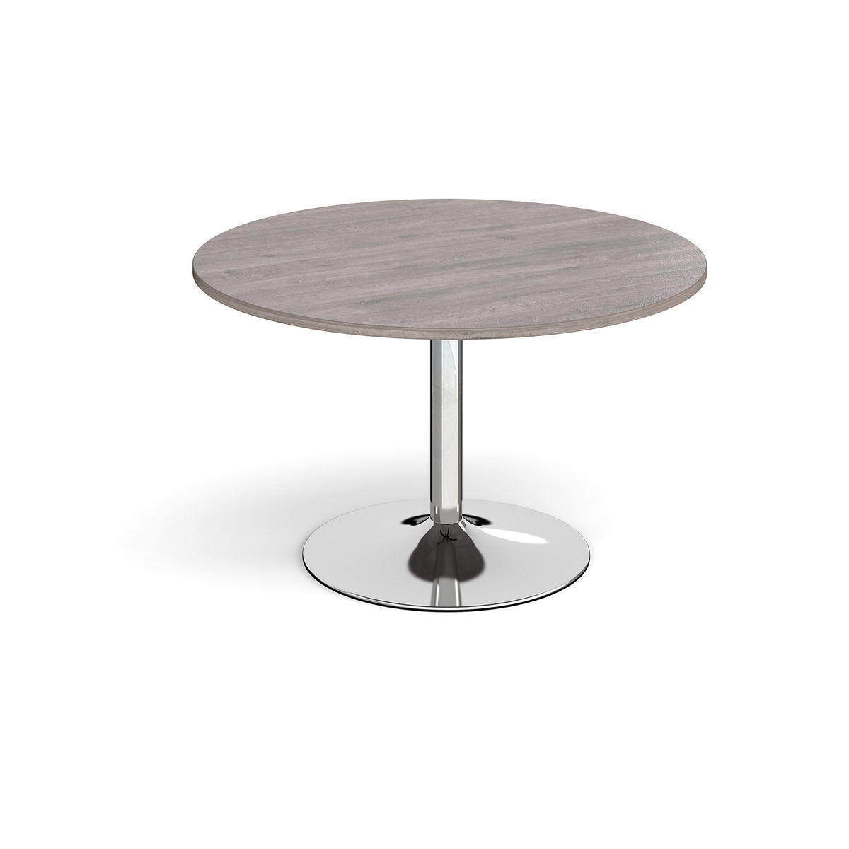 Picture of Trumpet base circular boardroom table 1200mm - chrome base, grey oak top