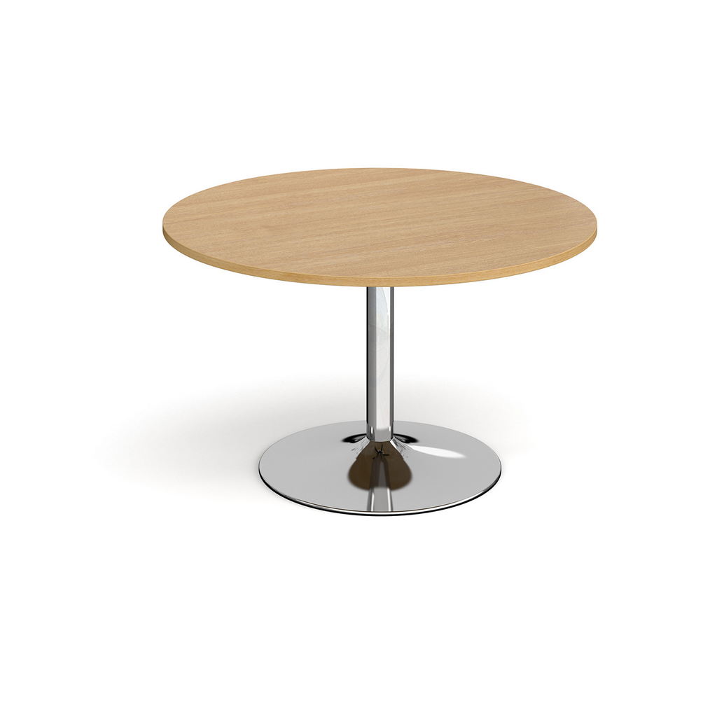 Picture of Trumpet base circular boardroom table 1200mm - chrome base, oak top
