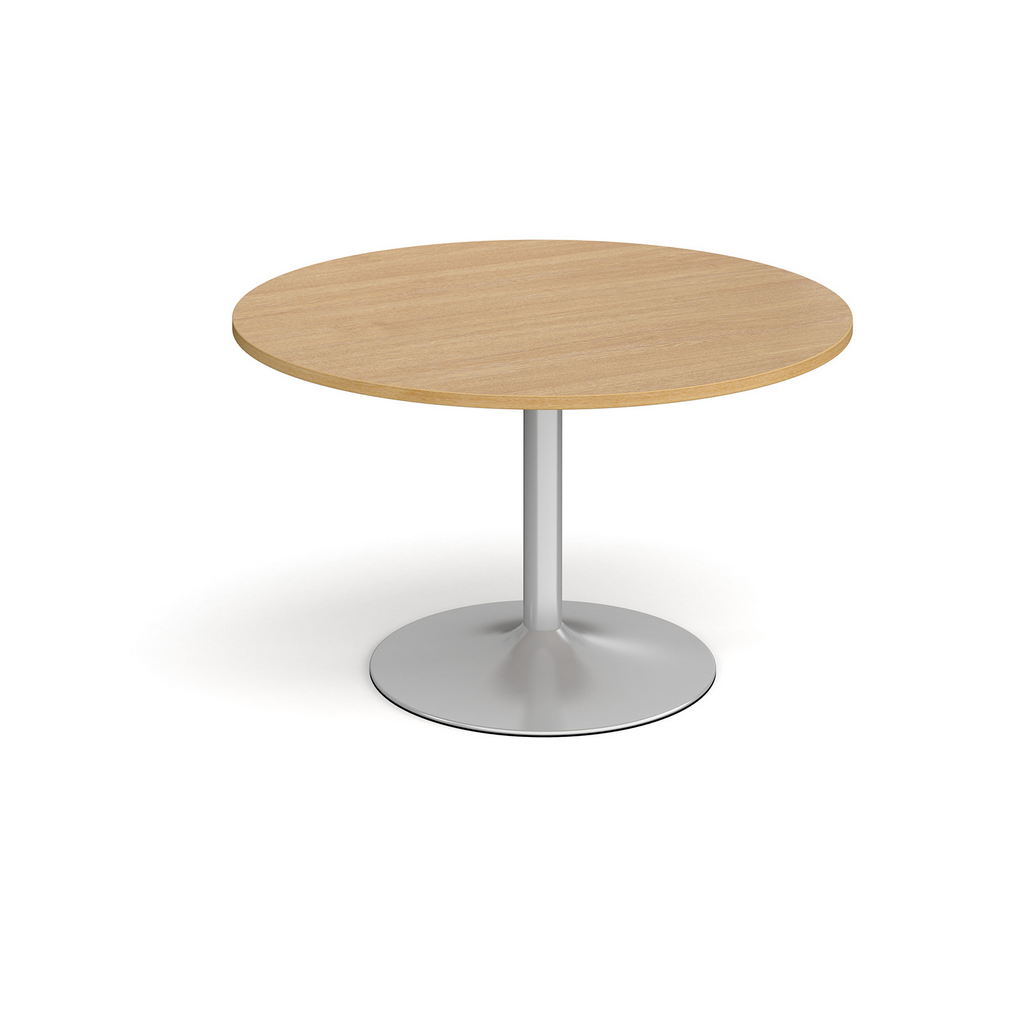 Picture of Trumpet base circular boardroom table 1200mm - silver base, oak top
