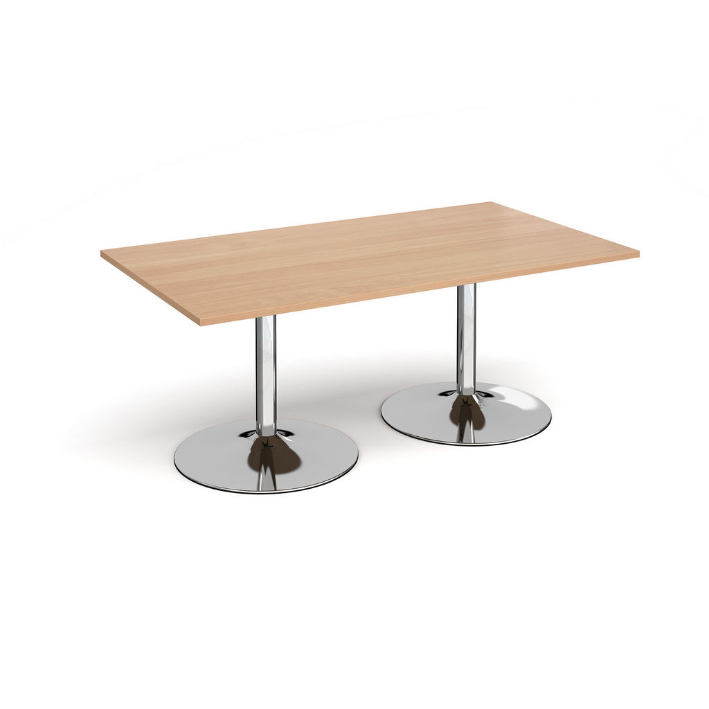 Picture of Trumpet base rectangular boardroom table 1800mm x 1000mm - chrome base, beech top