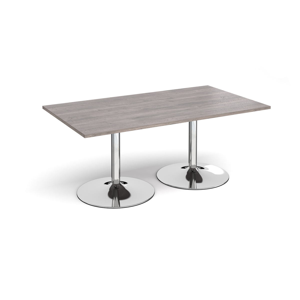 Picture of Trumpet base rectangular boardroom table 1800mm x 1000mm - chrome base, grey oak top