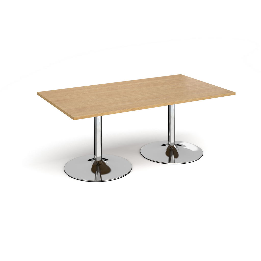 Picture of Trumpet base rectangular boardroom table 1800mm x 1000mm - chrome base, oak top