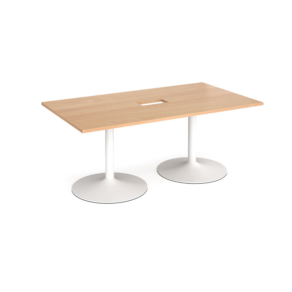 Picture of Trumpet base rectangular boardroom table 1800mm x 1000mm with central cutout 272mm x 132mm - white base, beech top