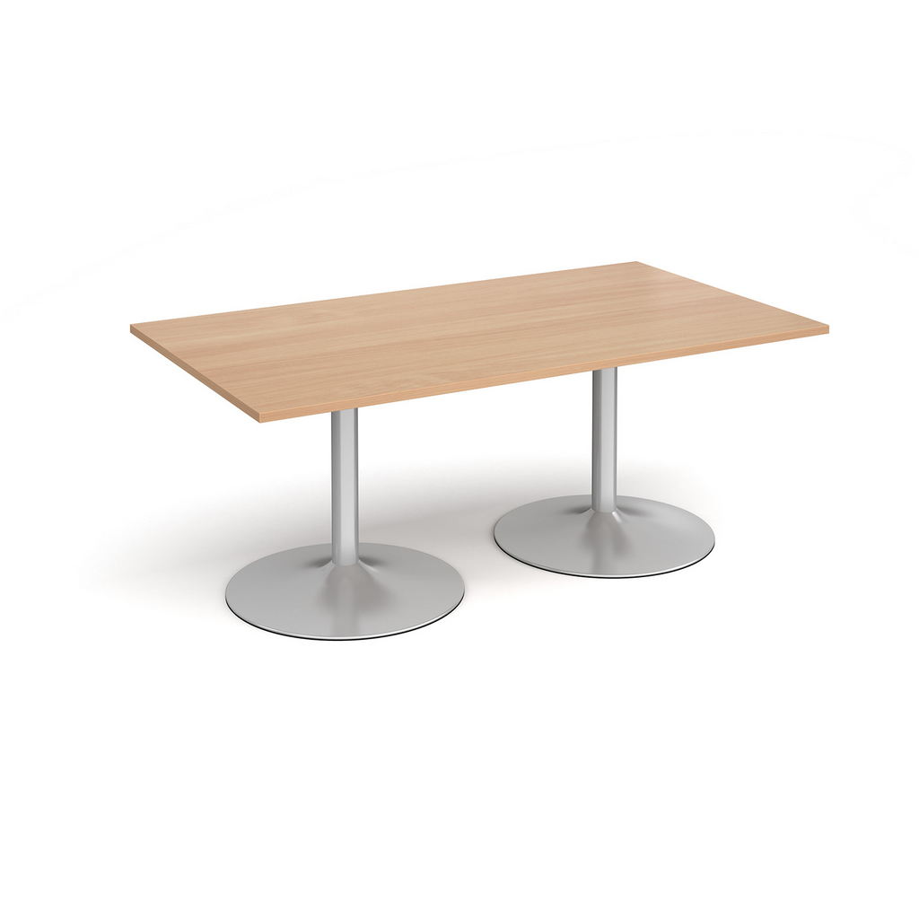 Picture of Trumpet base rectangular boardroom table 1800mm x 1000mm - silver base, beech top