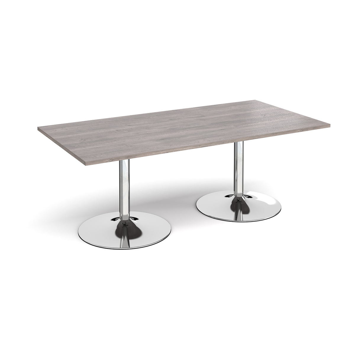 Picture of Trumpet base rectangular boardroom table 2000mm x 1000mm - chrome base, grey oak top