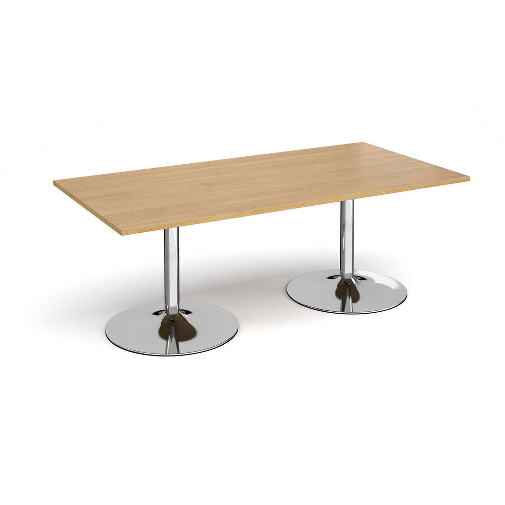 Picture of Trumpet base rectangular boardroom table 2000mm x 1000mm - chrome base, oak top