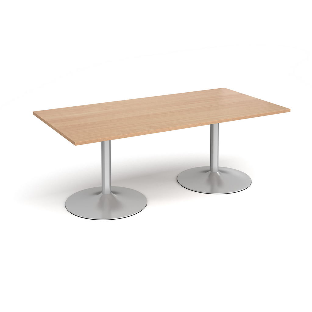 Picture of Trumpet base rectangular boardroom table 2000mm x 1000mm - silver base, beech top
