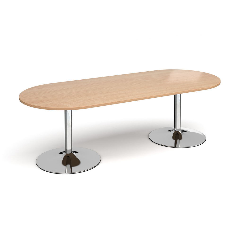 Picture of Trumpet base radial end boardroom table 2400mm x 1000mm - chrome base, beech top