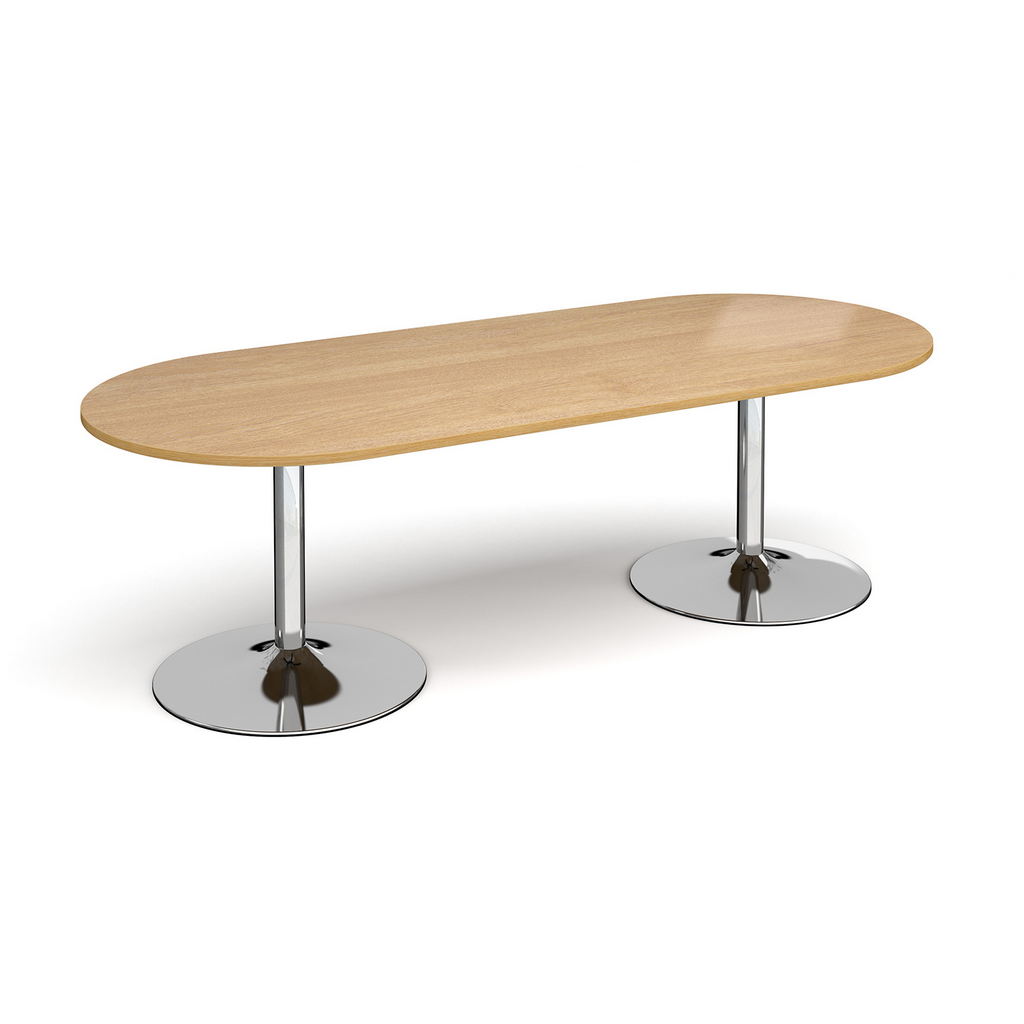 Picture of Trumpet base radial end boardroom table 2400mm x 1000mm - chrome base, oak top