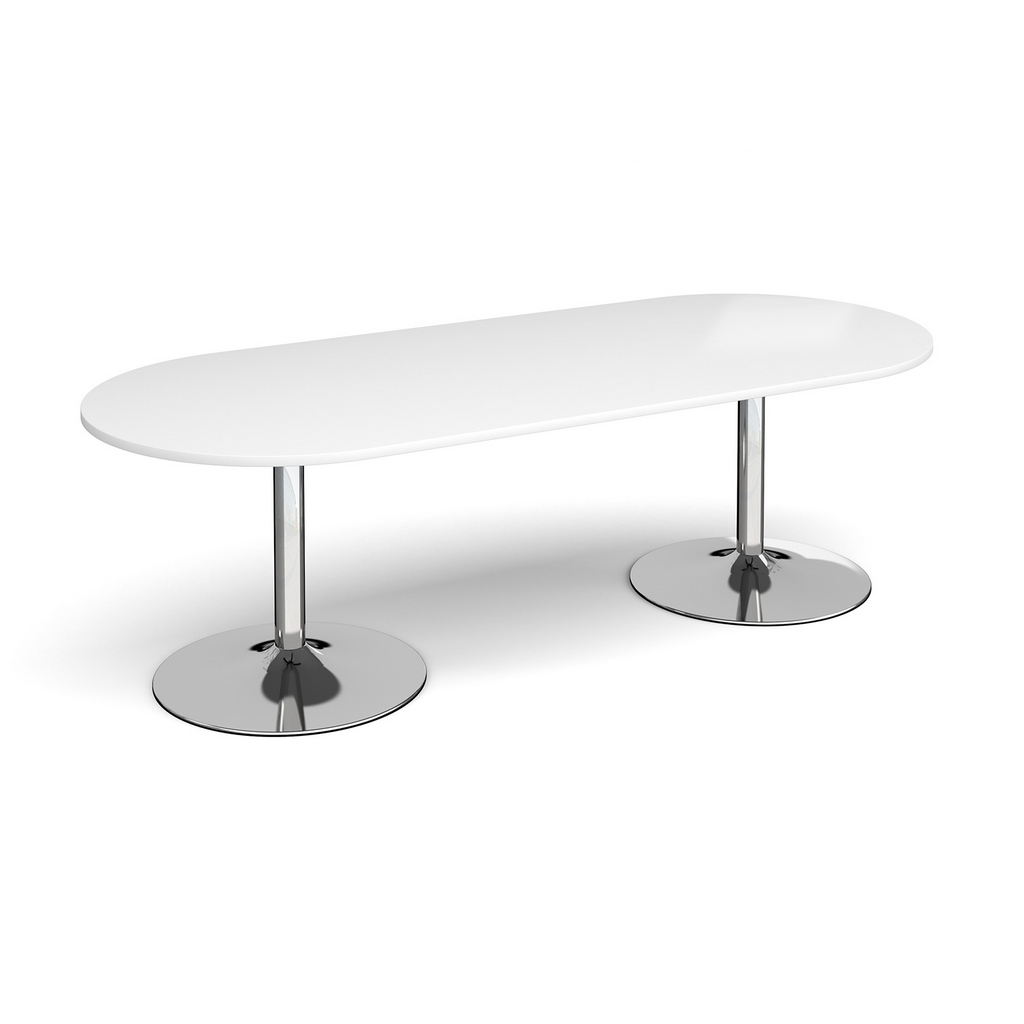 Picture of Trumpet base radial end boardroom table 2400mm x 1000mm - chrome base, white top