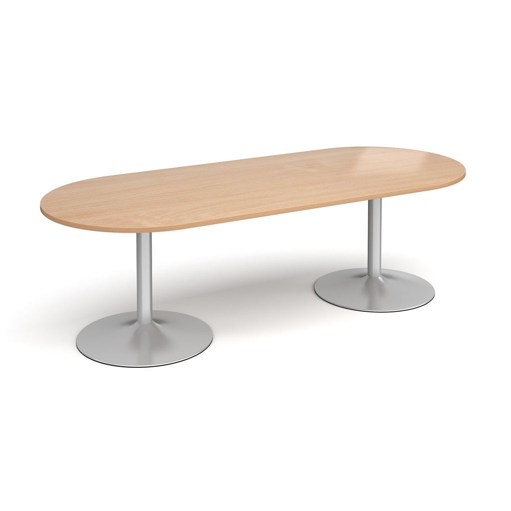 Picture of Trumpet base radial end boardroom table 2400mm x 1000mm - silver base, beech top