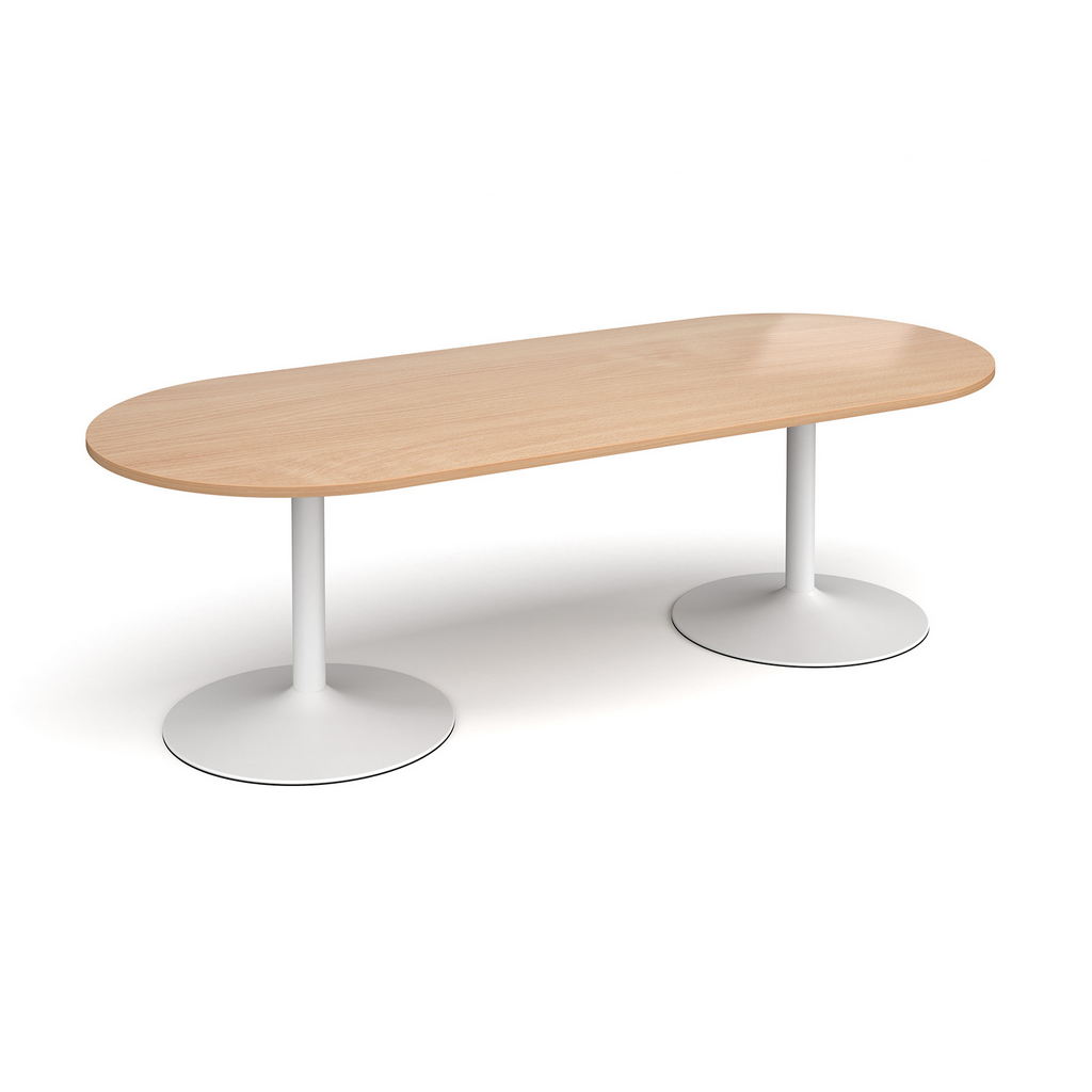 Picture of Trumpet base radial end boardroom table 2400mm x 1000mm - white base, beech top