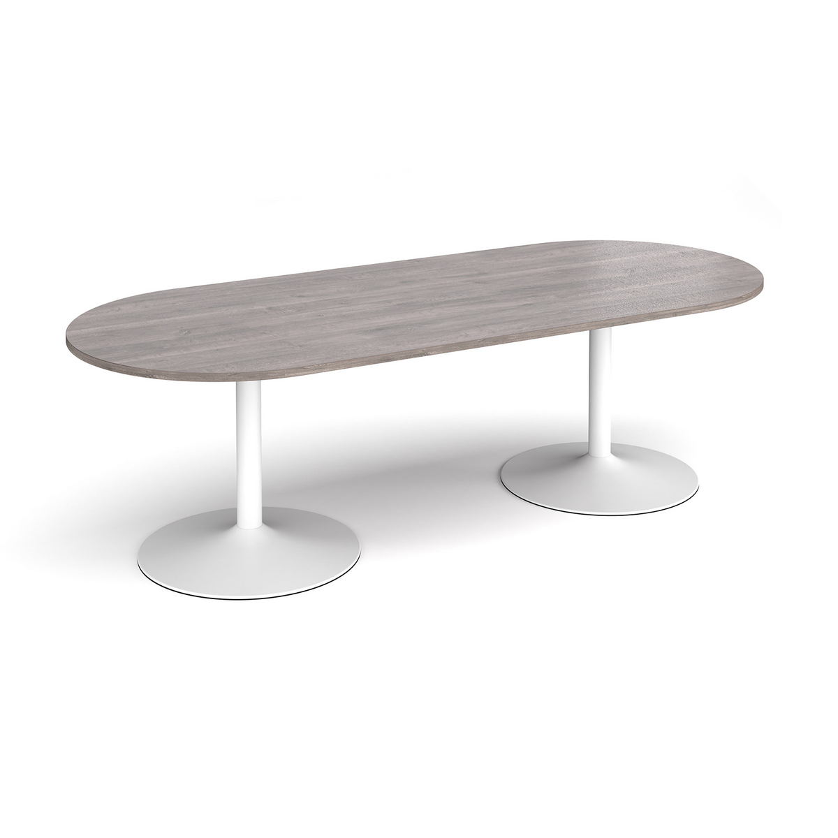 Picture of Trumpet base radial end boardroom table 2400mm x 1000mm - white base, grey oak top