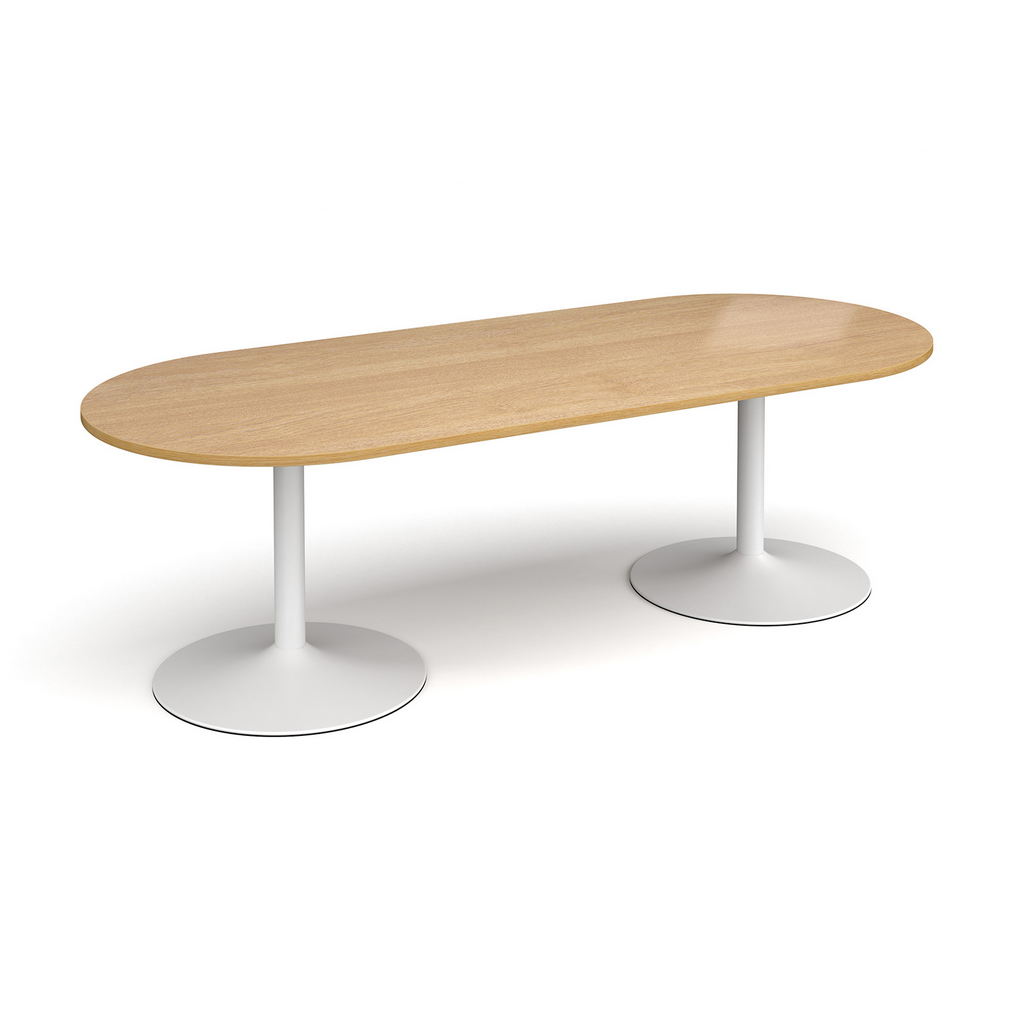 Picture of Trumpet base radial end boardroom table 2400mm x 1000mm - white base, oak top
