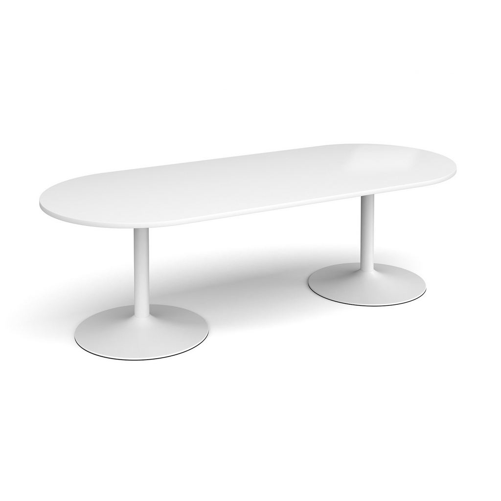 Picture of Trumpet base radial end boardroom table 2400mm x 1000mm - white base, white top