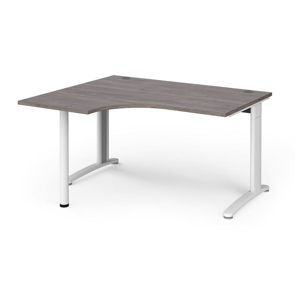 Picture of TR10 left hand ergonomic desk 1400mm - white frame, grey oak top