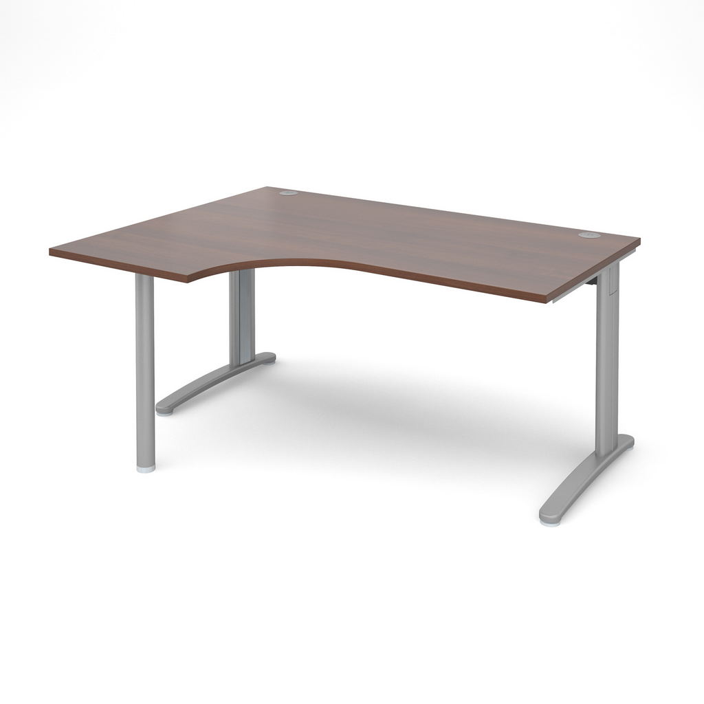 Picture of TR10 left hand ergonomic desk 1600mm - silver frame, walnut top
