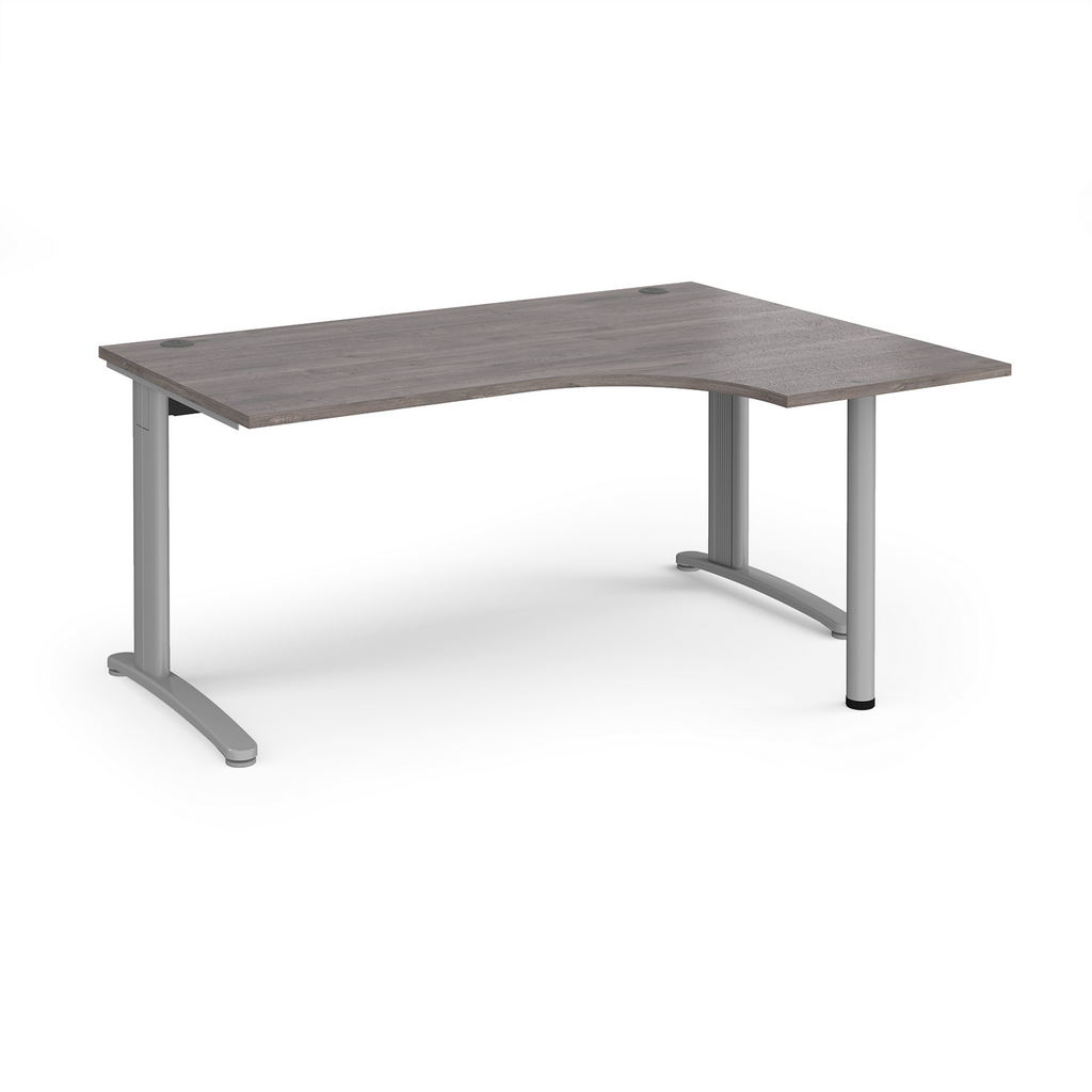 Picture of TR10 right hand ergonomic desk 1600mm - silver frame, grey oak top