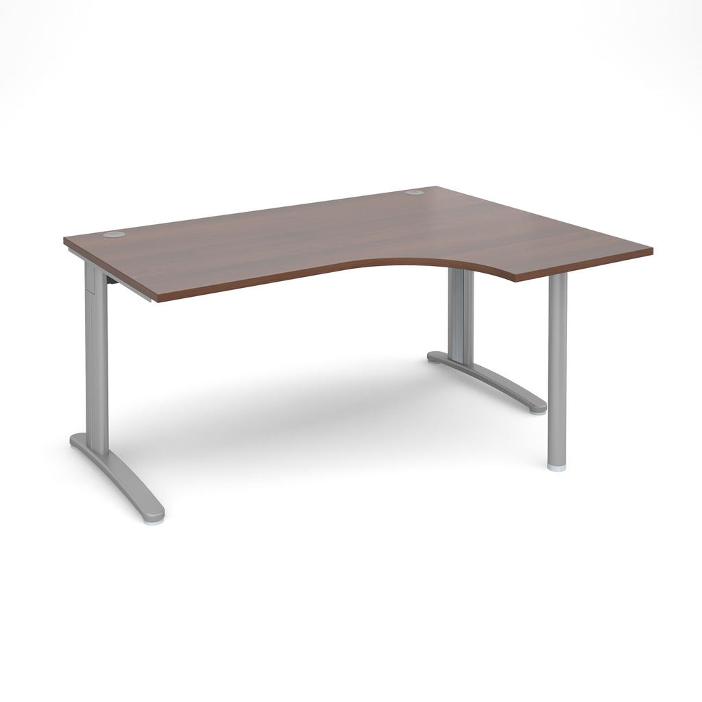 Picture of TR10 right hand ergonomic desk 1600mm - silver frame, walnut top