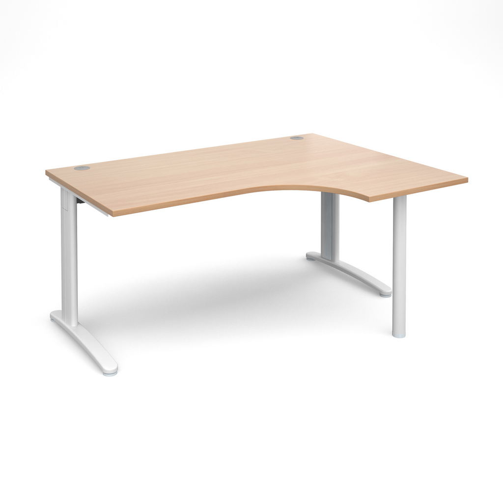 Picture of TR10 right hand ergonomic desk 1600mm - white frame, beech top