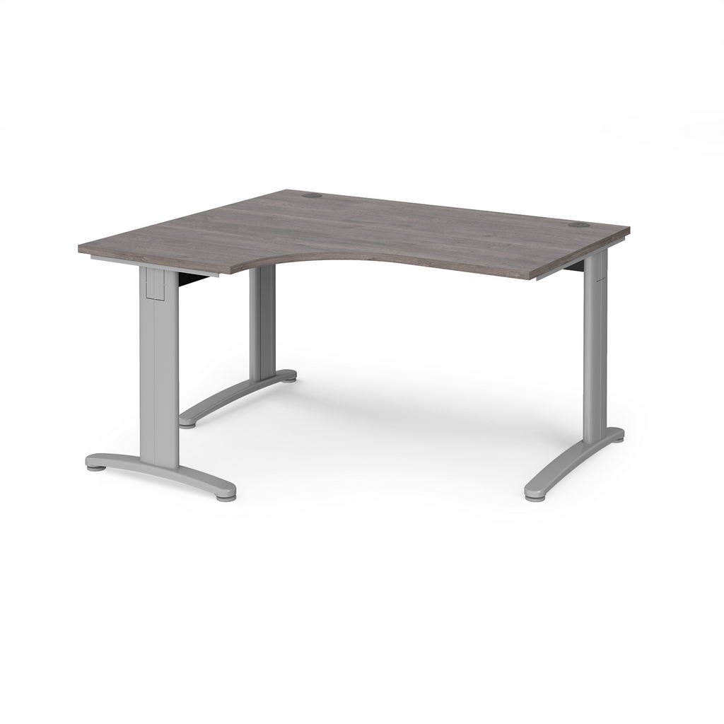 Picture of TR10 deluxe left hand ergonomic desk 1400mm - silver frame, grey oak top