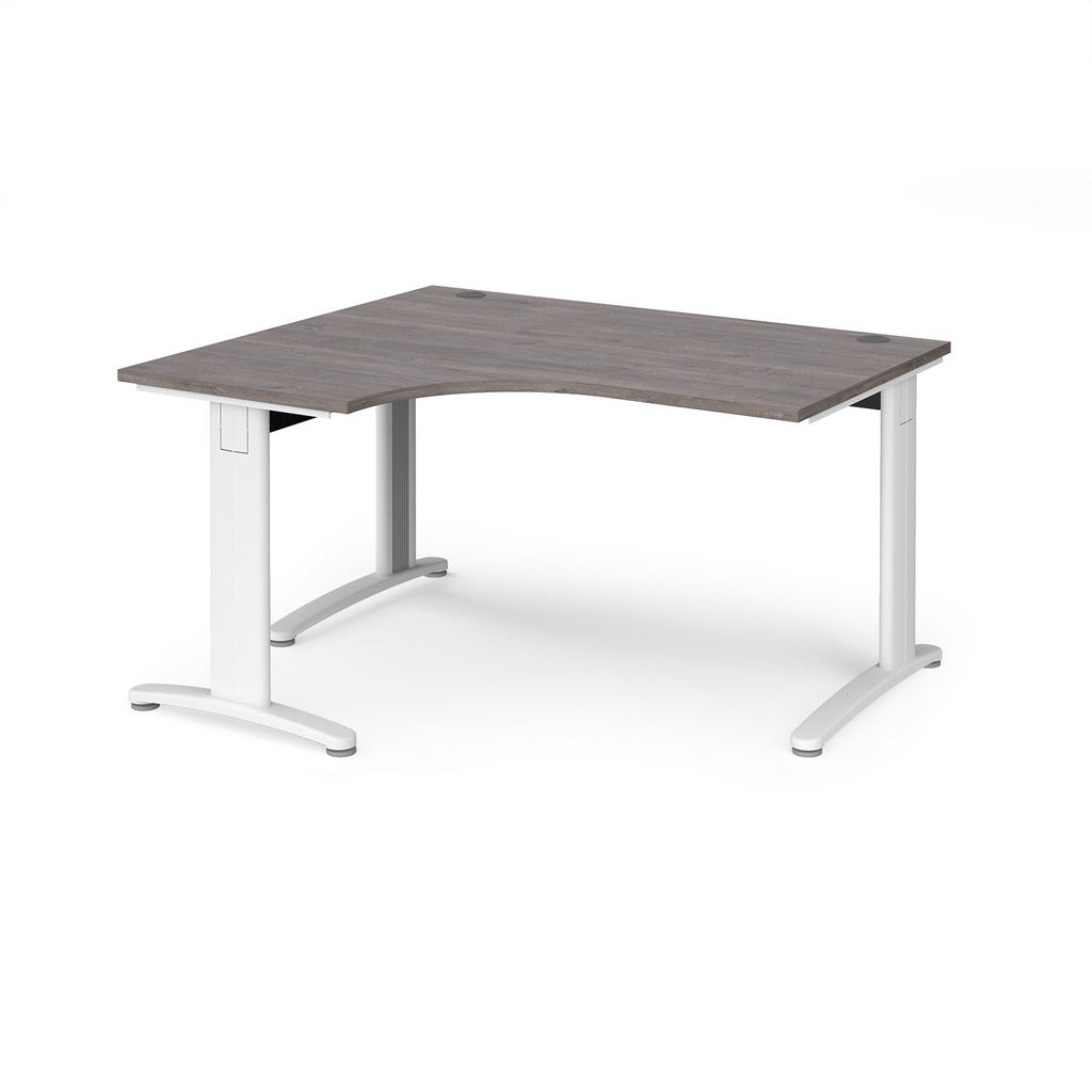 Picture of TR10 deluxe left hand ergonomic desk 1400mm - white frame, grey oak top