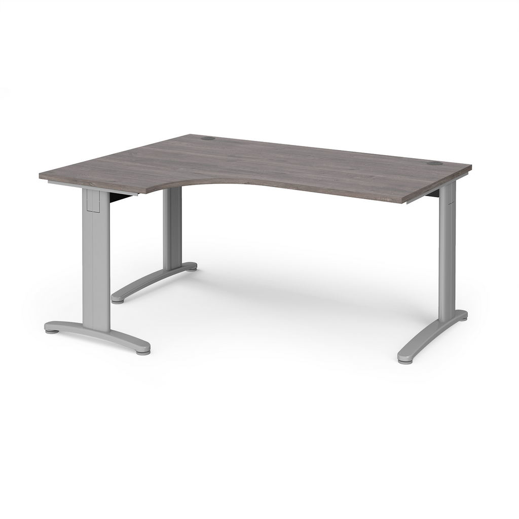Picture of TR10 deluxe left hand ergonomic desk 1600mm - silver frame, grey oak top