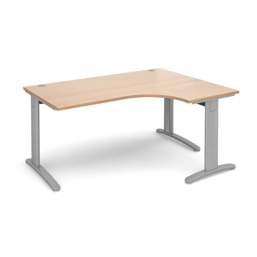 Picture of TR10 deluxe right hand ergonomic desk 1600mm - silver frame, beech top
