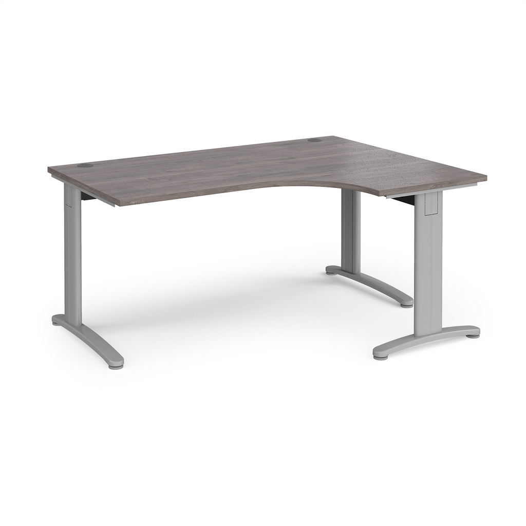 Picture of TR10 deluxe right hand ergonomic desk 1600mm - silver frame, grey oak top