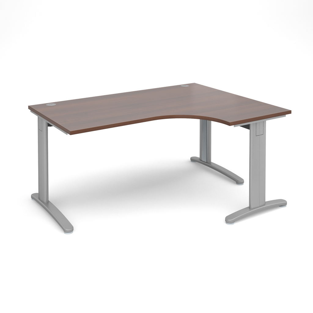 Picture of TR10 deluxe right hand ergonomic desk 1600mm - silver frame, walnut top
