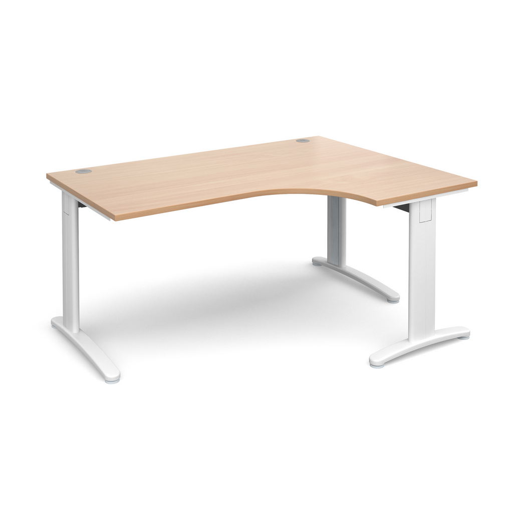 Picture of TR10 deluxe right hand ergonomic desk 1600mm - white frame, beech top