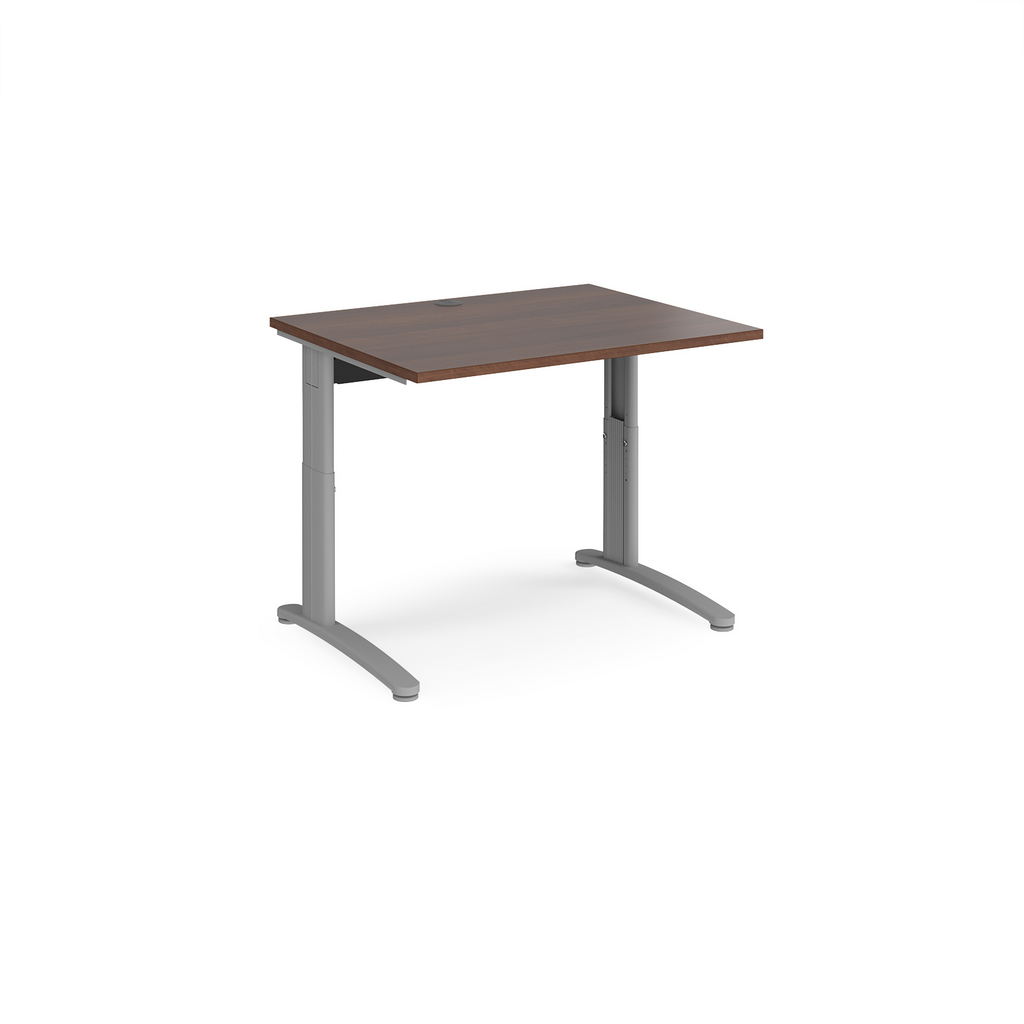 Picture of TR10 height settable straight desk 1000mm x 800mm - silver frame, walnut top
