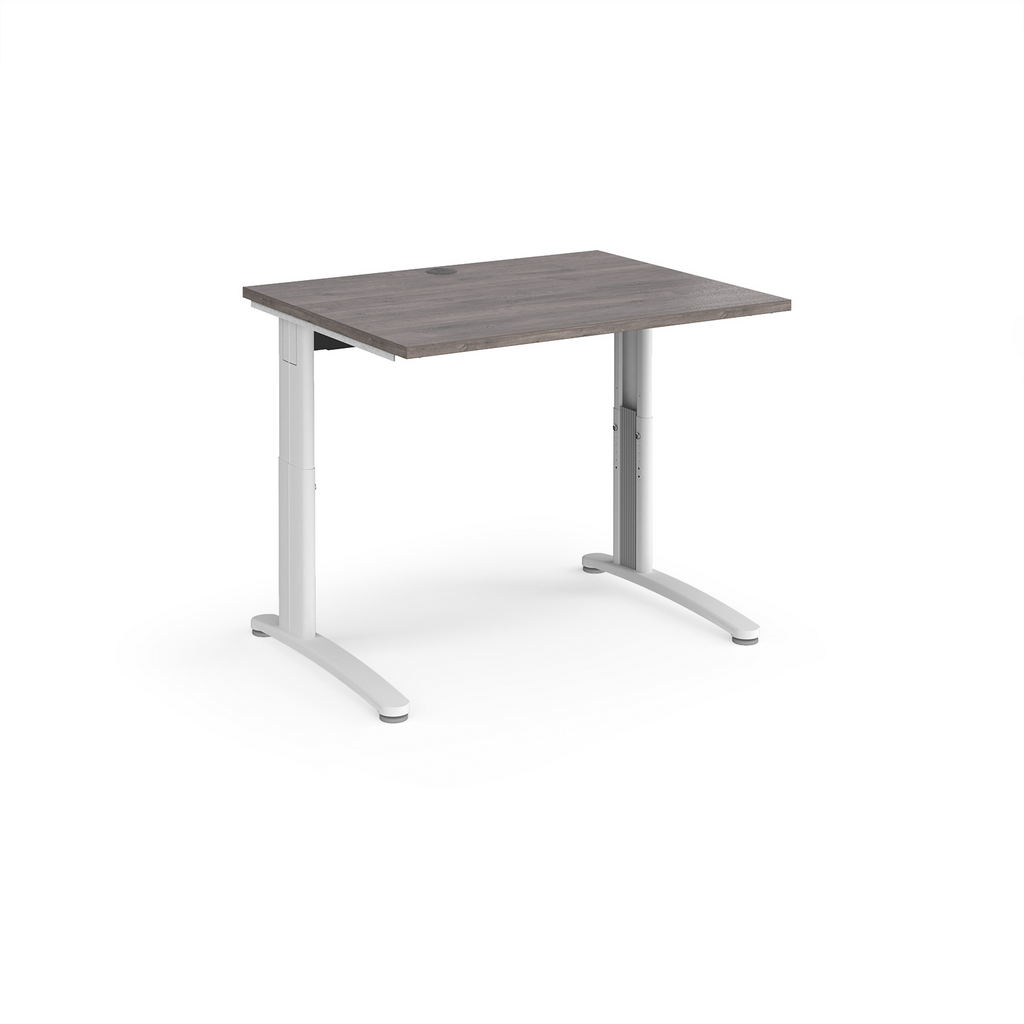 Picture of TR10 height settable straight desk 1000mm x 800mm - white frame, grey oak top