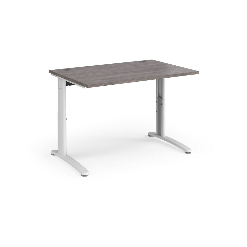 Picture of TR10 height settable straight desk 1200mm x 800mm - white frame, grey oak top