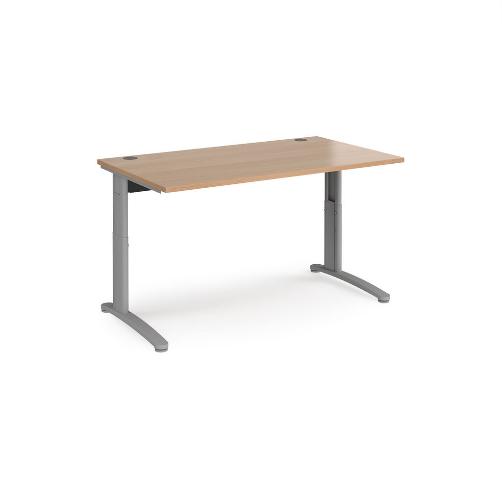 Picture of TR10 height settable straight desk 1400mm x 800mm - silver frame, beech top