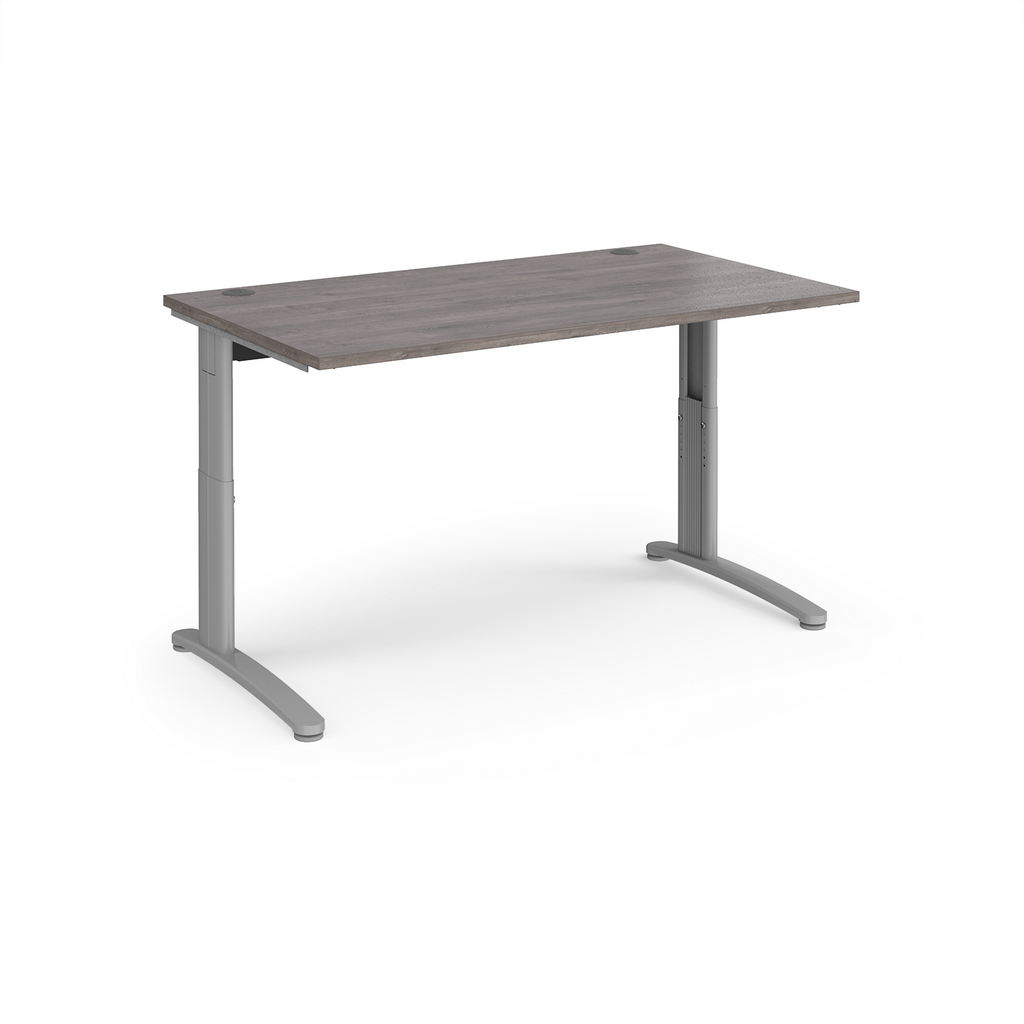 Picture of TR10 height settable straight desk 1400mm x 800mm - silver frame, grey oak top