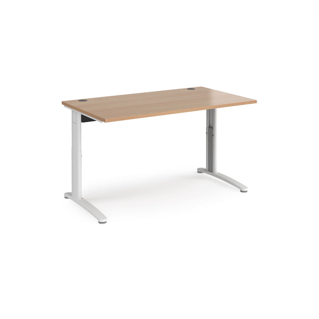 Picture of TR10 height settable straight desk 1400mm x 800mm - white frame, beech top