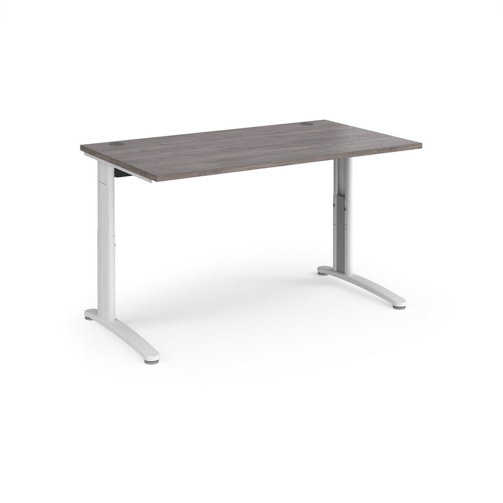 Picture of TR10 height settable straight desk 1400mm x 800mm - white frame, grey oak top