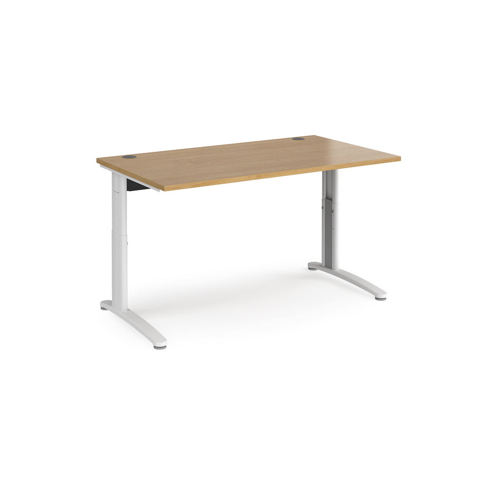 Picture of TR10 height settable straight desk 1400mm x 800mm - white frame, oak top