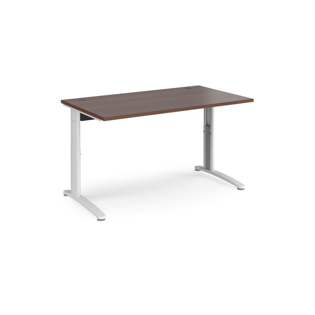 Picture of TR10 height settable straight desk 1400mm x 800mm - white frame, walnut top