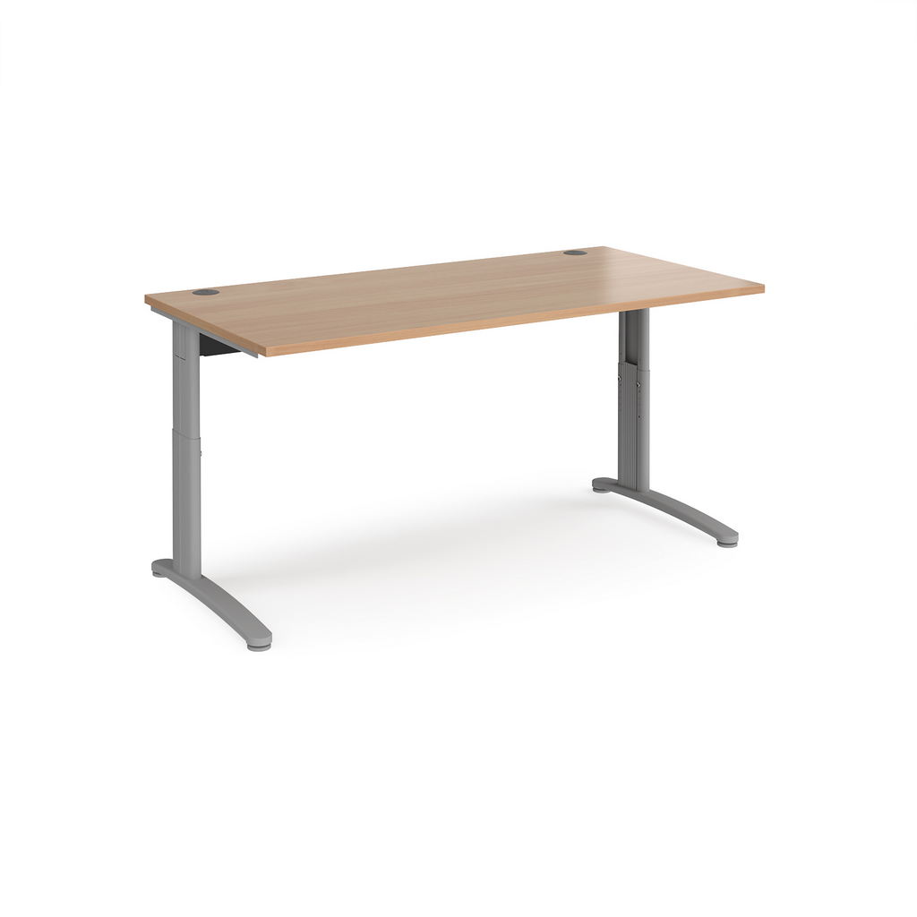 Picture of TR10 height settable straight desk 1600mm x 800mm - silver frame, beech top