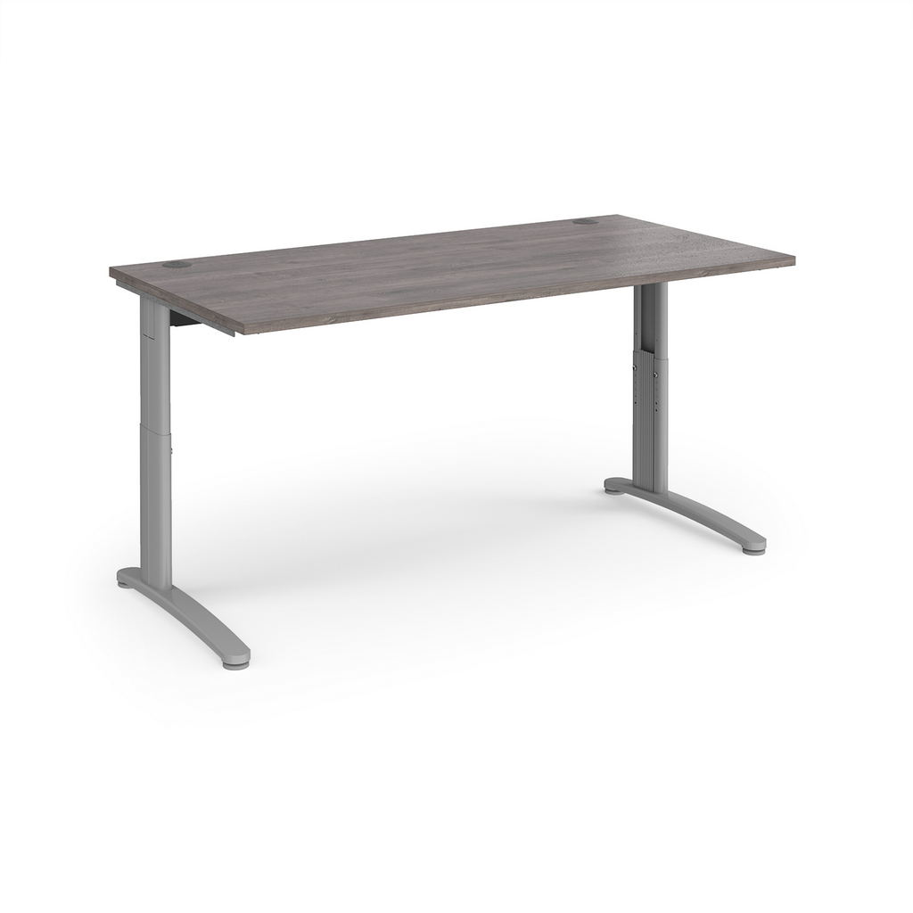 Picture of TR10 height settable straight desk 1600mm x 800mm - silver frame, grey oak top
