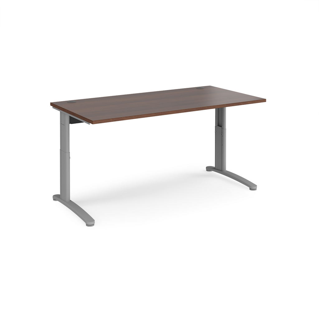 Picture of TR10 height settable straight desk 1600mm x 800mm - silver frame, walnut top