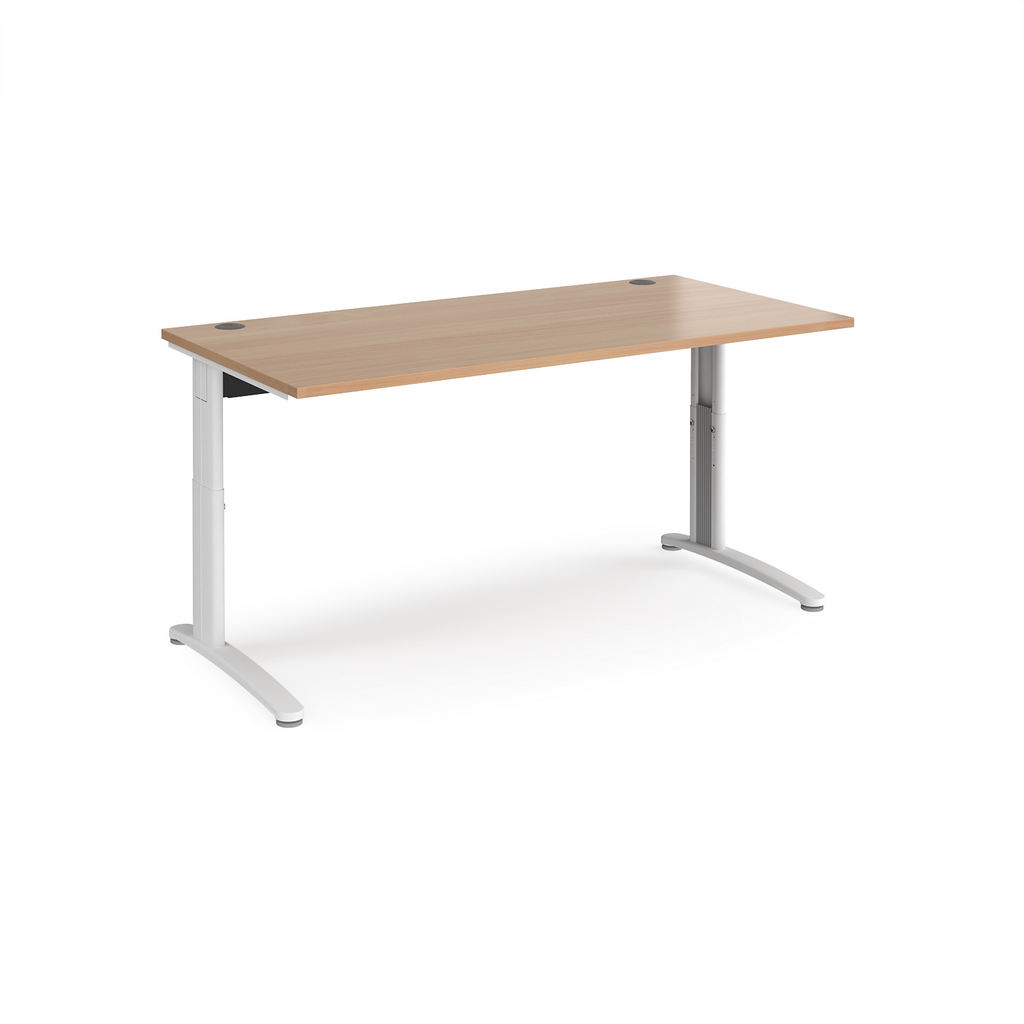Picture of TR10 height settable straight desk 1600mm x 800mm - white frame, beech top
