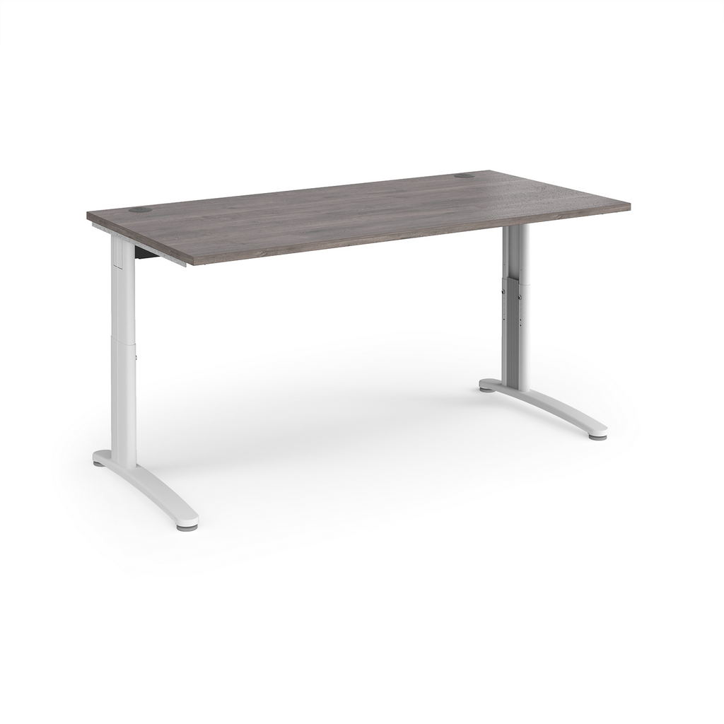 Picture of TR10 height settable straight desk 1600mm x 800mm - white frame, grey oak top